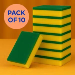 Tamsa Prime Best Sponge Scrub Pad(Pack of 10) | Heavy-Duty Kitchen Cleaning Scrubber | Long-Lasting, Non-Scratch, Super Absorbent Dishwashing Scrub Pad durable